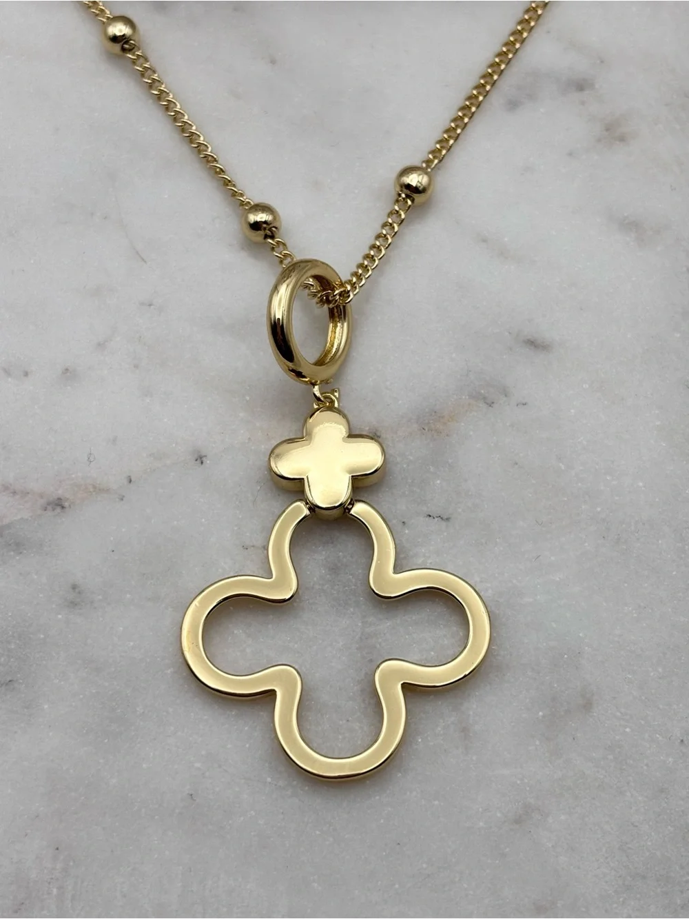 Gold Open Clover Necklace and Earring Set